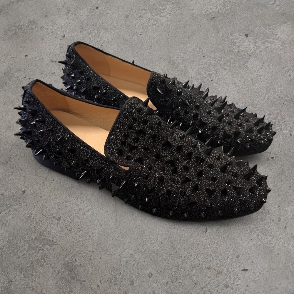 Justar Men’s Black studded loafers with spikes Red Bottoms Men’s Size 11
